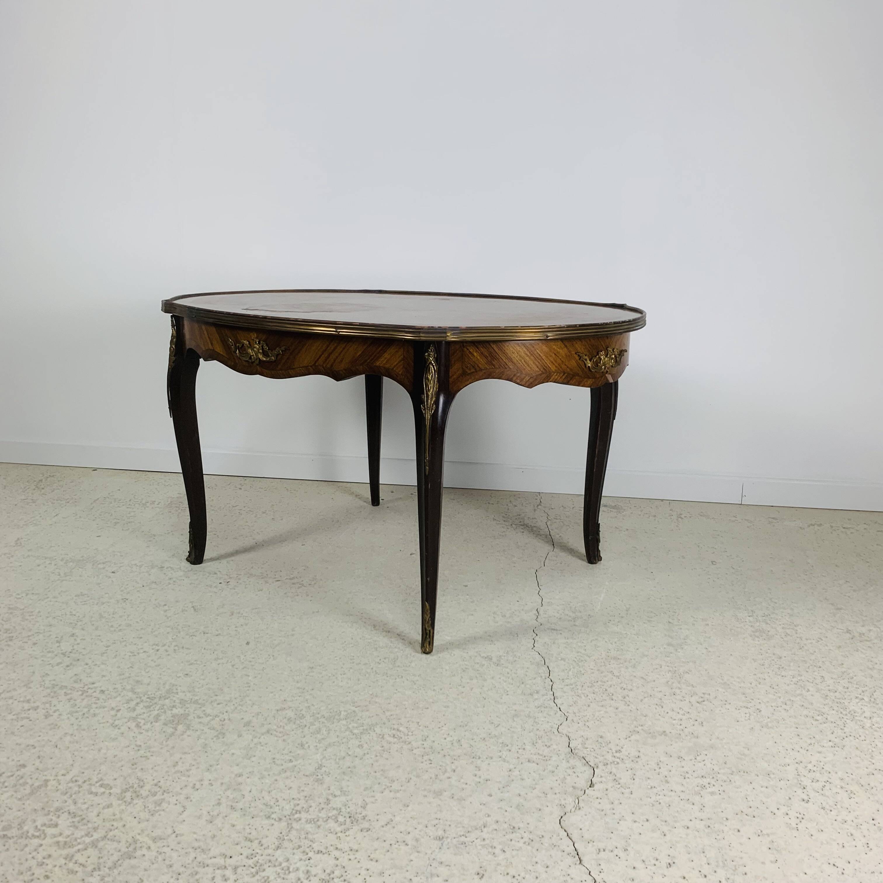 Louis XV High-end inlaid coffee table - Wood, Bronze - 1930s retro vintage