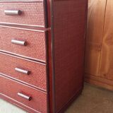 Commode vintage en rotin laquée rouge