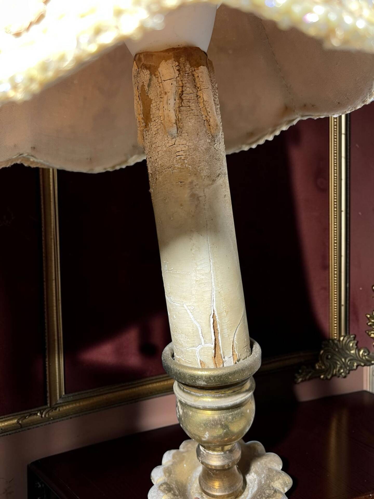 Antique three-light table lamp