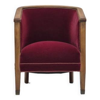 1950s, Danish armchair, original condition, furniture velour, beech wood.