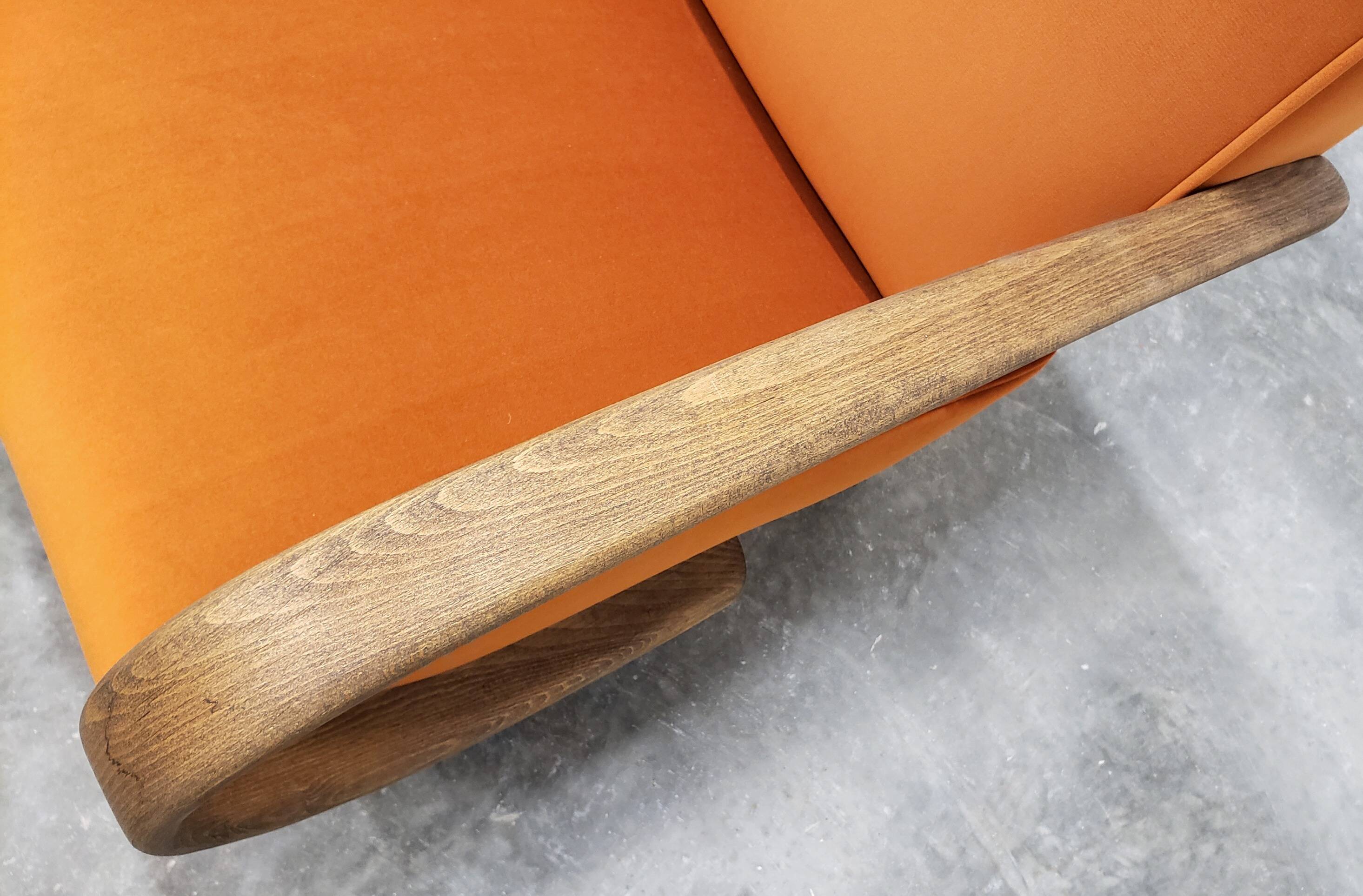 1930 Jindrich Halabala Bentwood Armchair in Rusty Orange Velvet