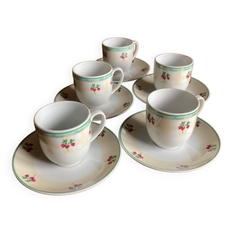 5 coffee cups and saucers guy degrenne sweet and savory / strawberry model