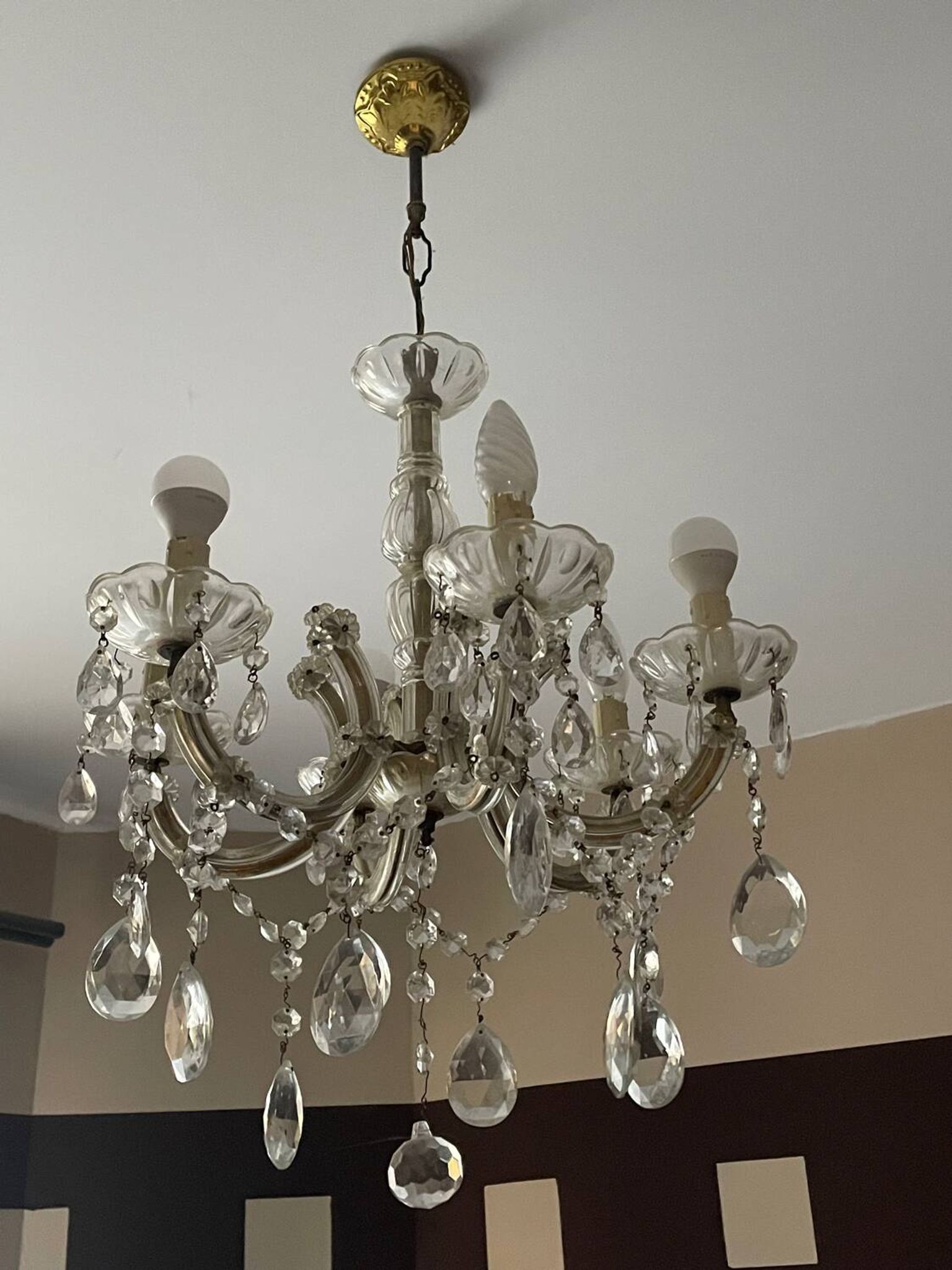 Lustre ancien pampilles  5 branches murano