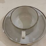 Four porcelain "bistro" cups and saucers