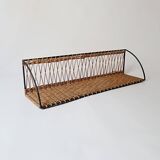 Vintage metal and wicker wall shelf, 1950s-1970s design, Mategot