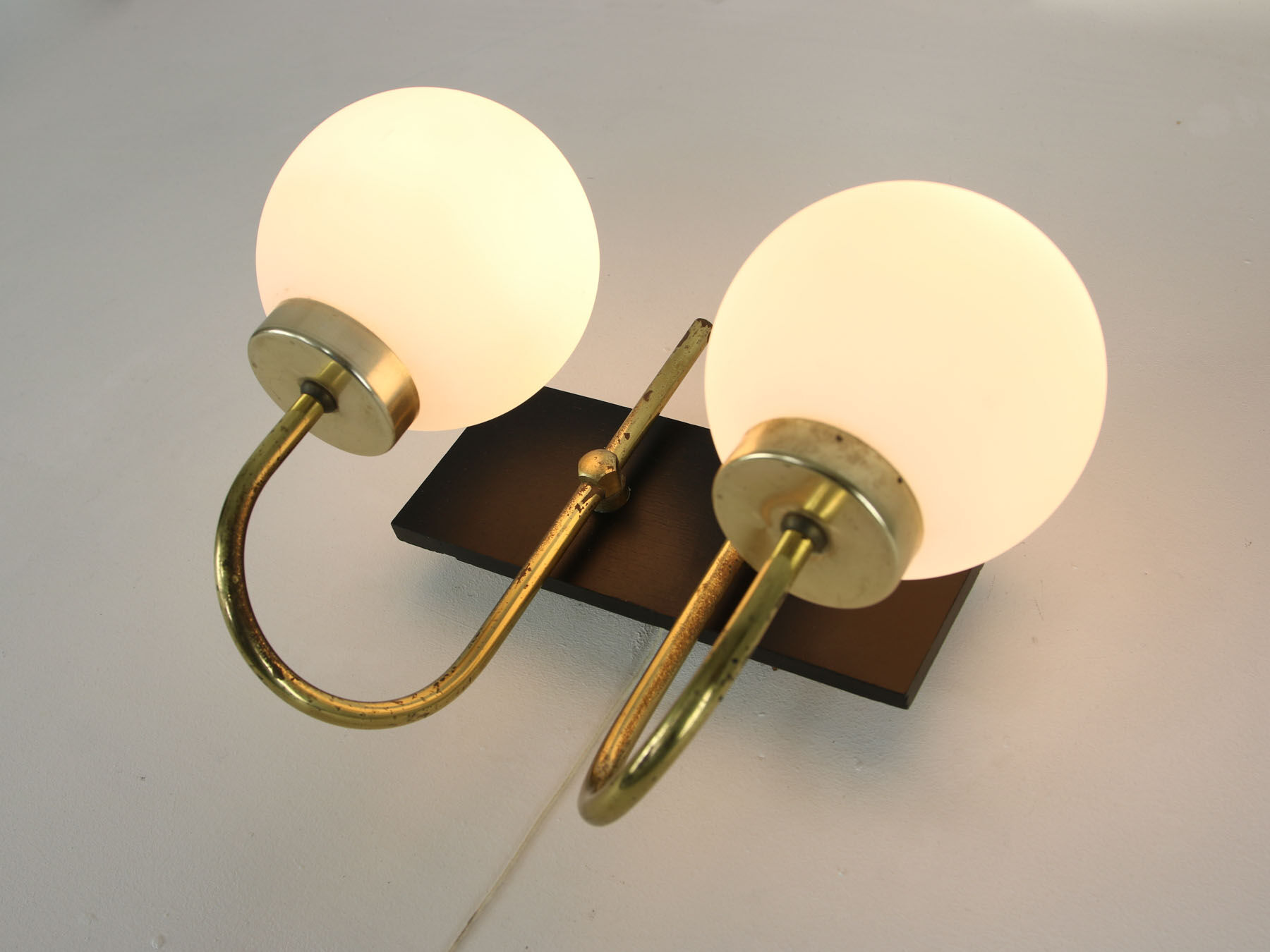 Mid-century Brass and Opaline Sconce, set of 2