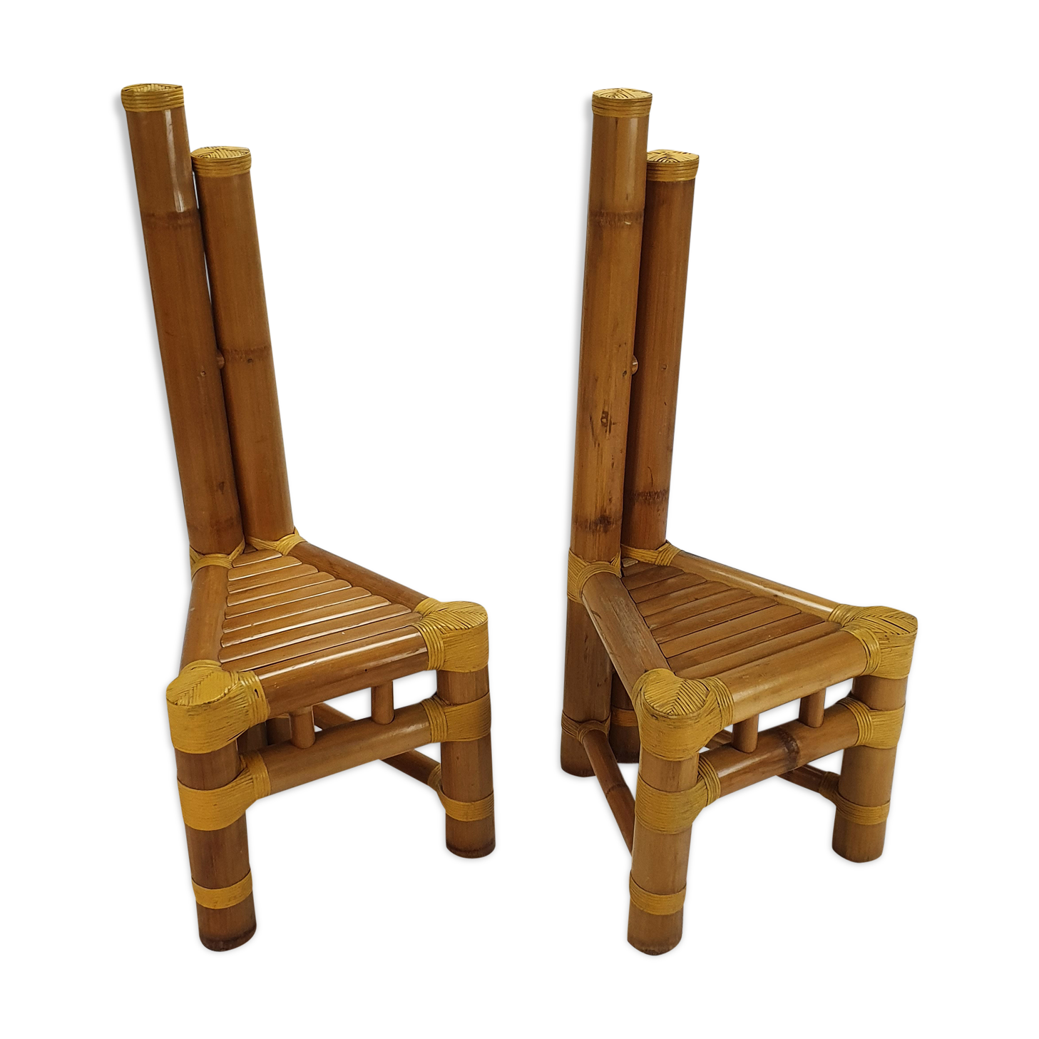 Set of 2 vintage bamboo side chairs, 1970