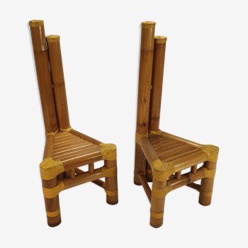 Ensemble de 2 chaises en bambou, années 1970