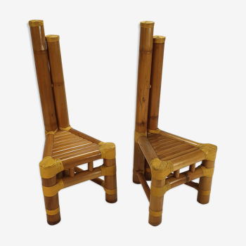 Set of 2 vintage bamboo side chairs, 1970