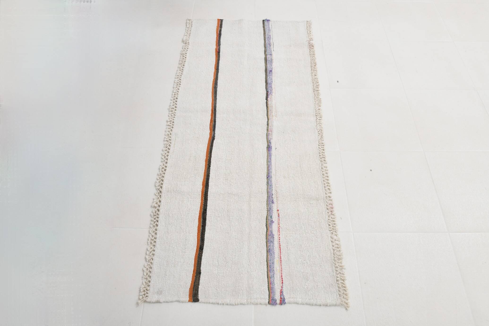 2x5 Natural White Turkish Vintage Runner Rug, 72x169Cm