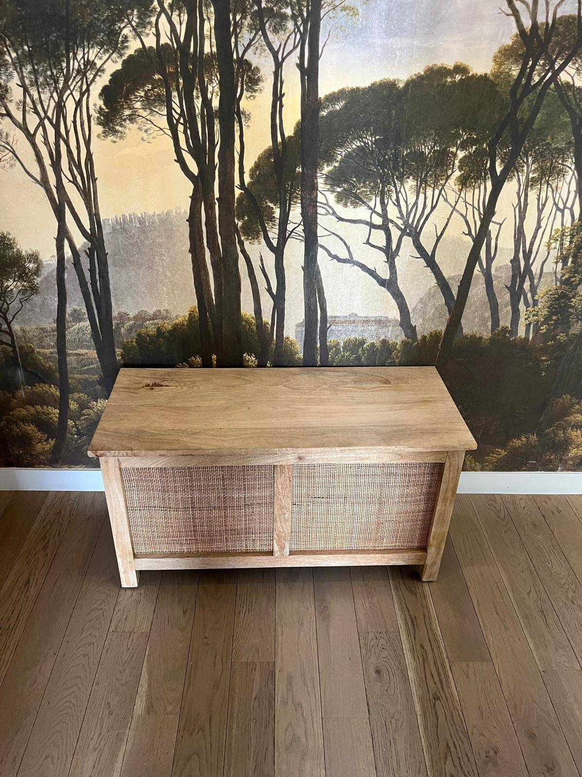 Oak storage chest with rattan caning