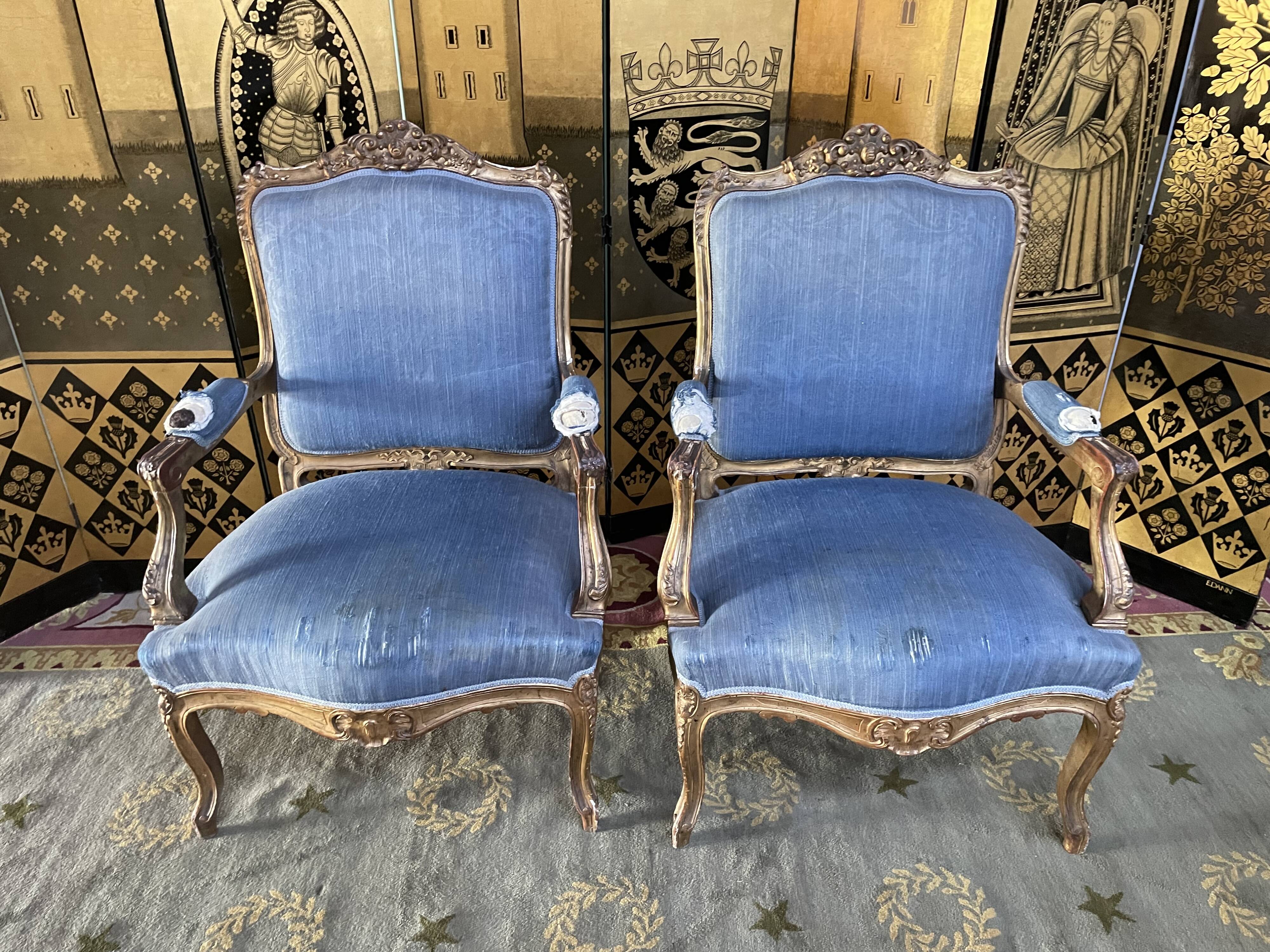 Complete living room louis XV style gilded wood 1900