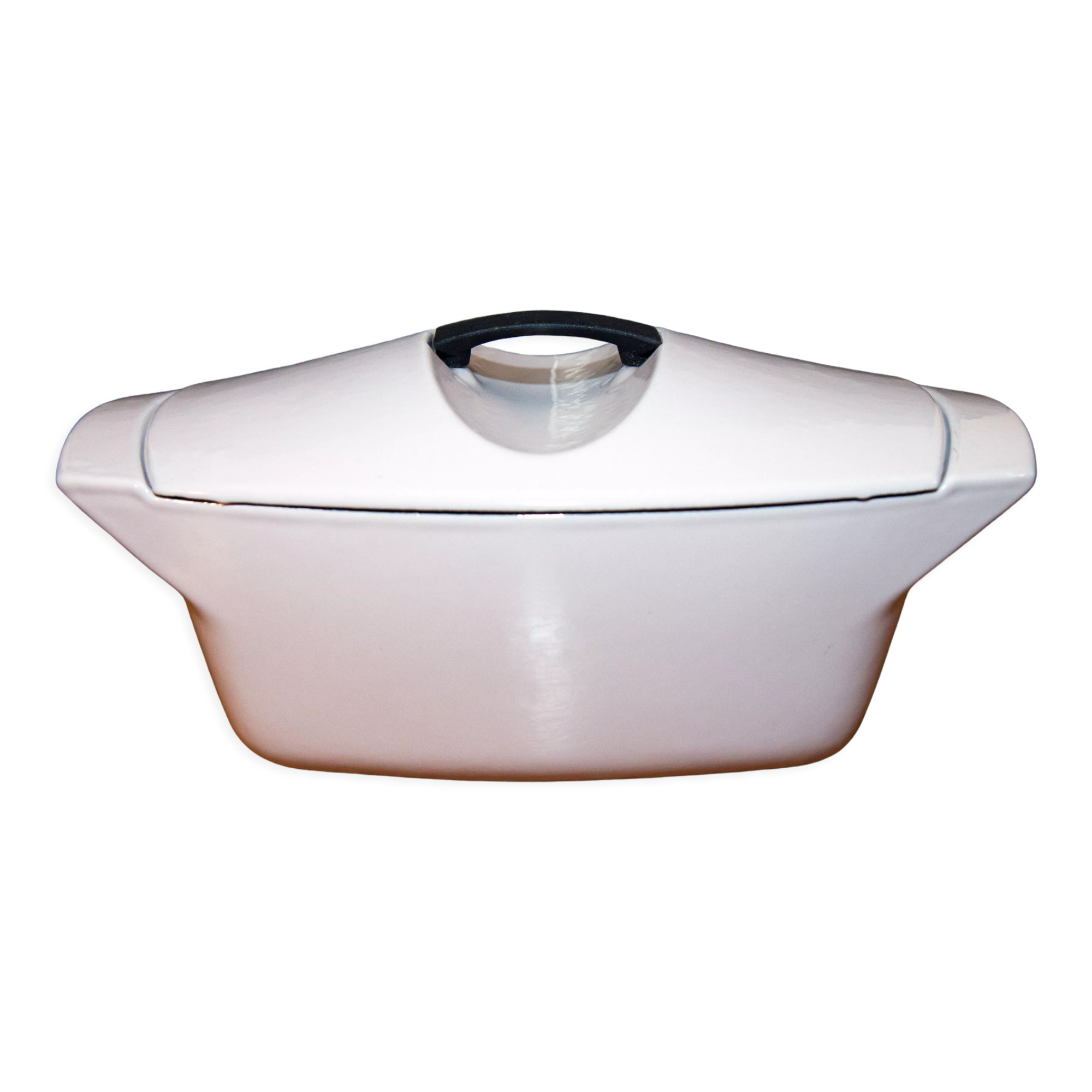 RARE COCOTTE RAYMOND Loewy design en fonte émaillé 1970 70 orange N° 45