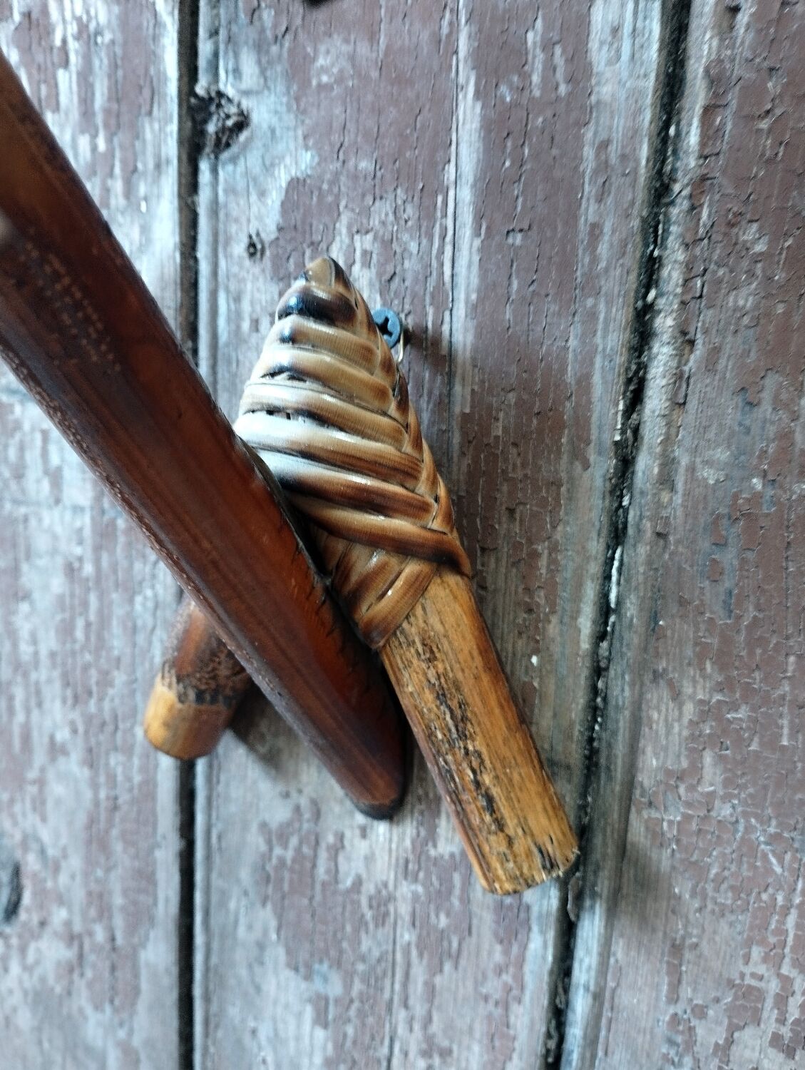 Pair of vintage rattan and bamboo wall lights