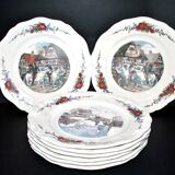 Set of 8 obernai flat plates in sarreguemines alsace earthenware 25cm