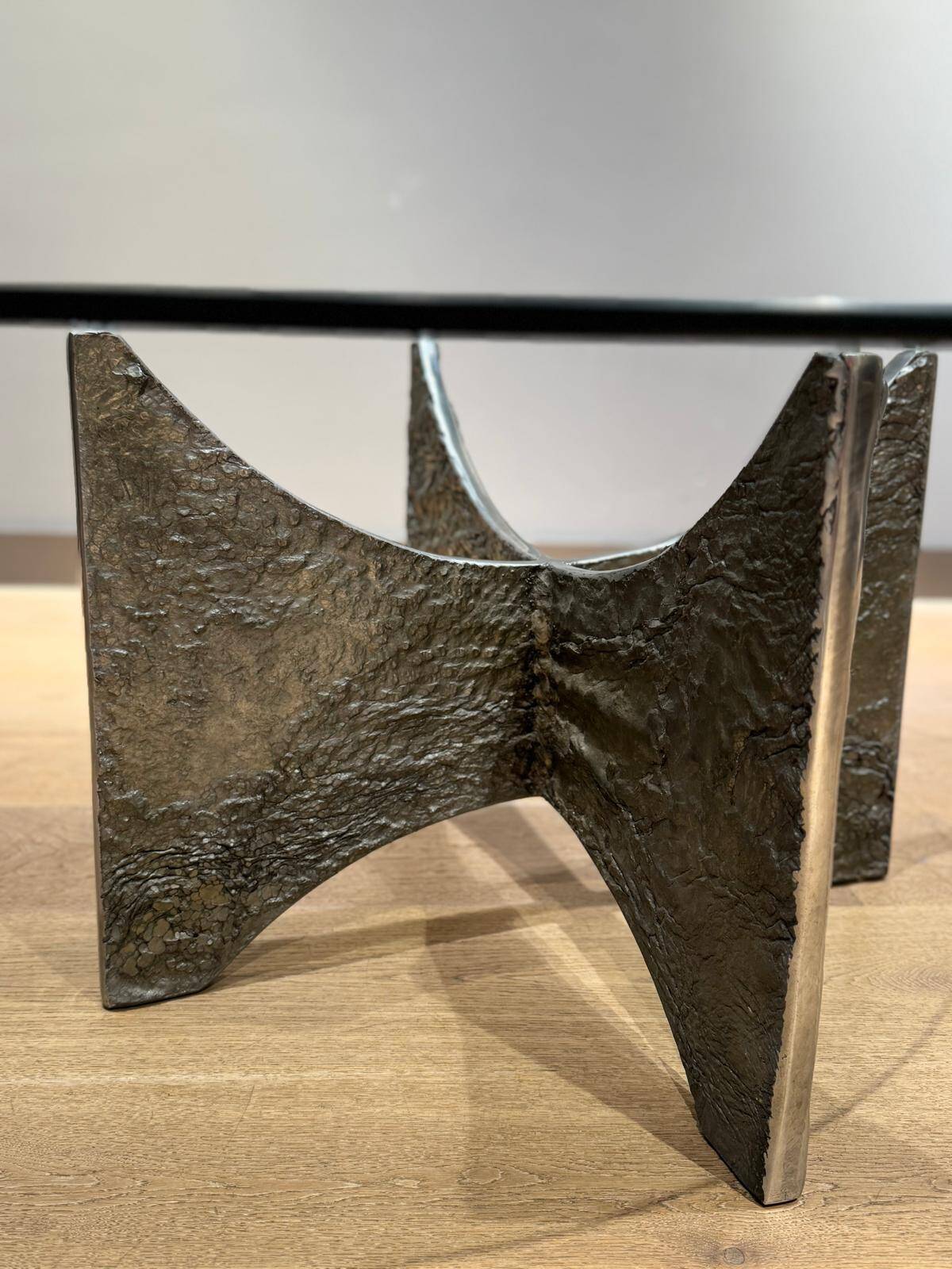 Brutalist coffee table in aluminium and glass