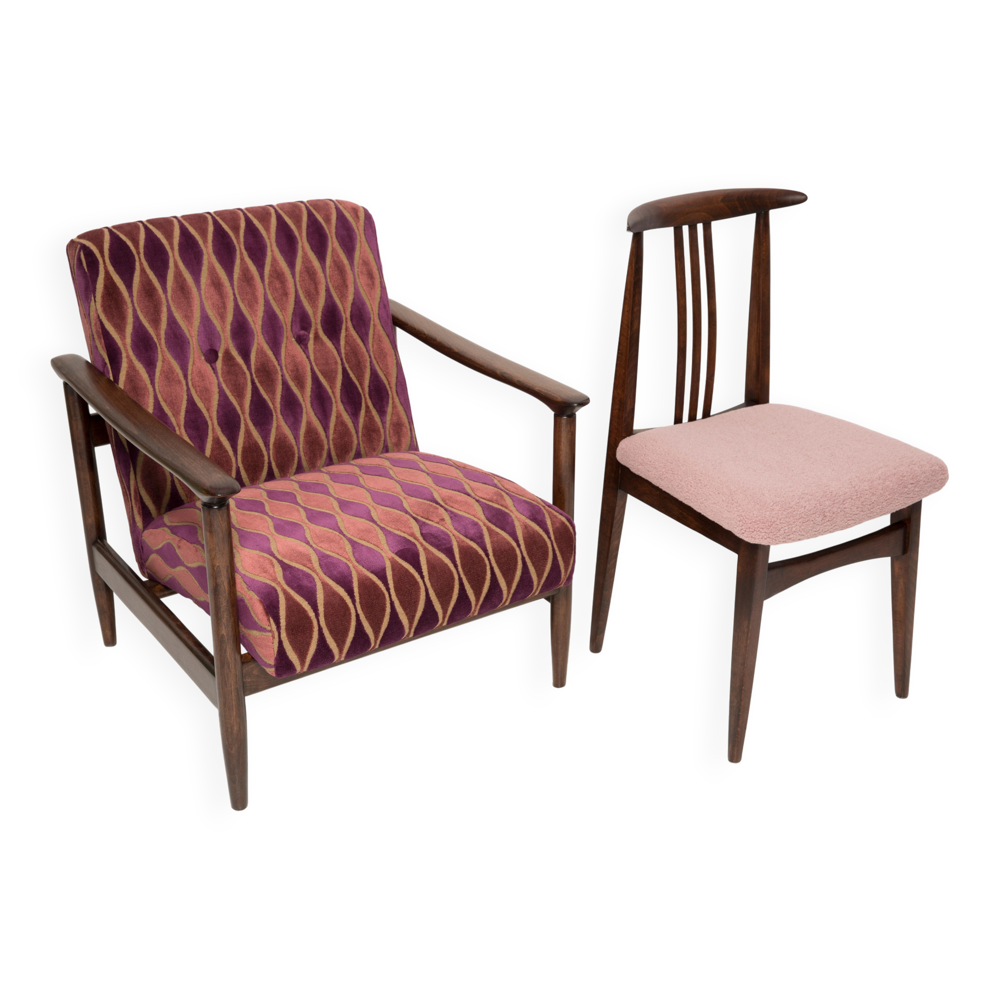 Blush Pink Bouclé Chair, Mid-Century Modern, designed by Mr. Zielinski, Europe, 1960s