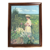 Tableau, huile sur toile "Femme à l’ombrelle"