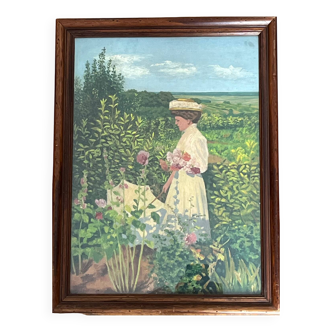 Tableau, huile sur toile "Femme à l’ombrelle"