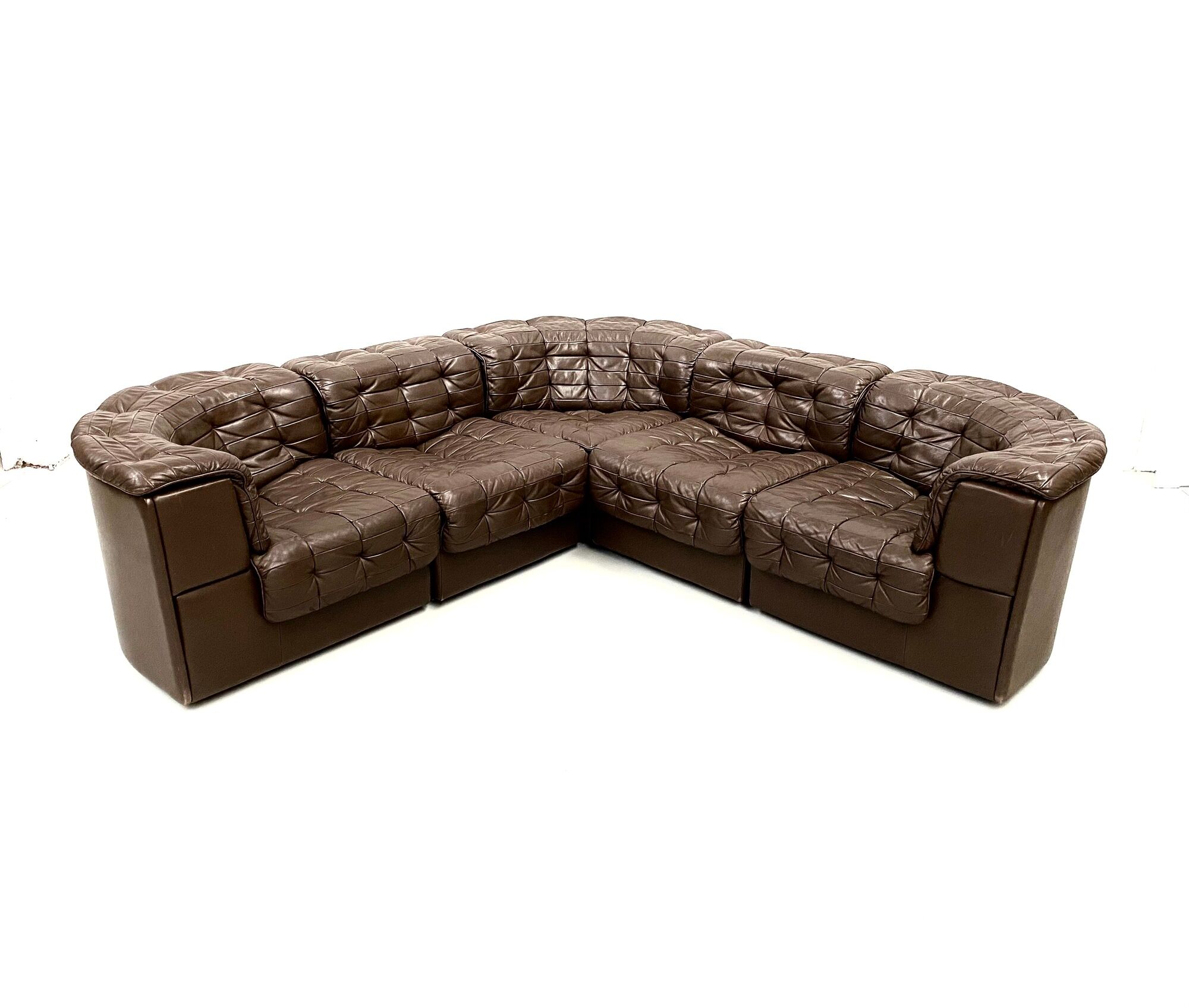 Swiss dark brown patchwork modulair DS-11 sofa by the Desede Design team for DeSede, 1970s