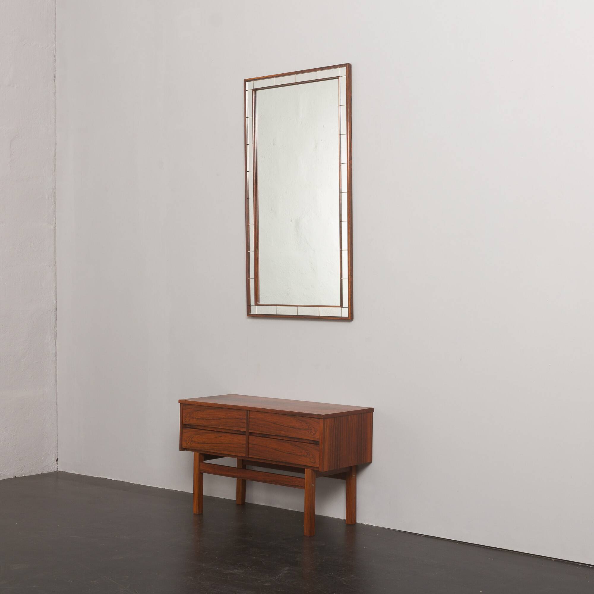 Scandinavian mid-century rosewood mirror with console, Denmark, 1960s