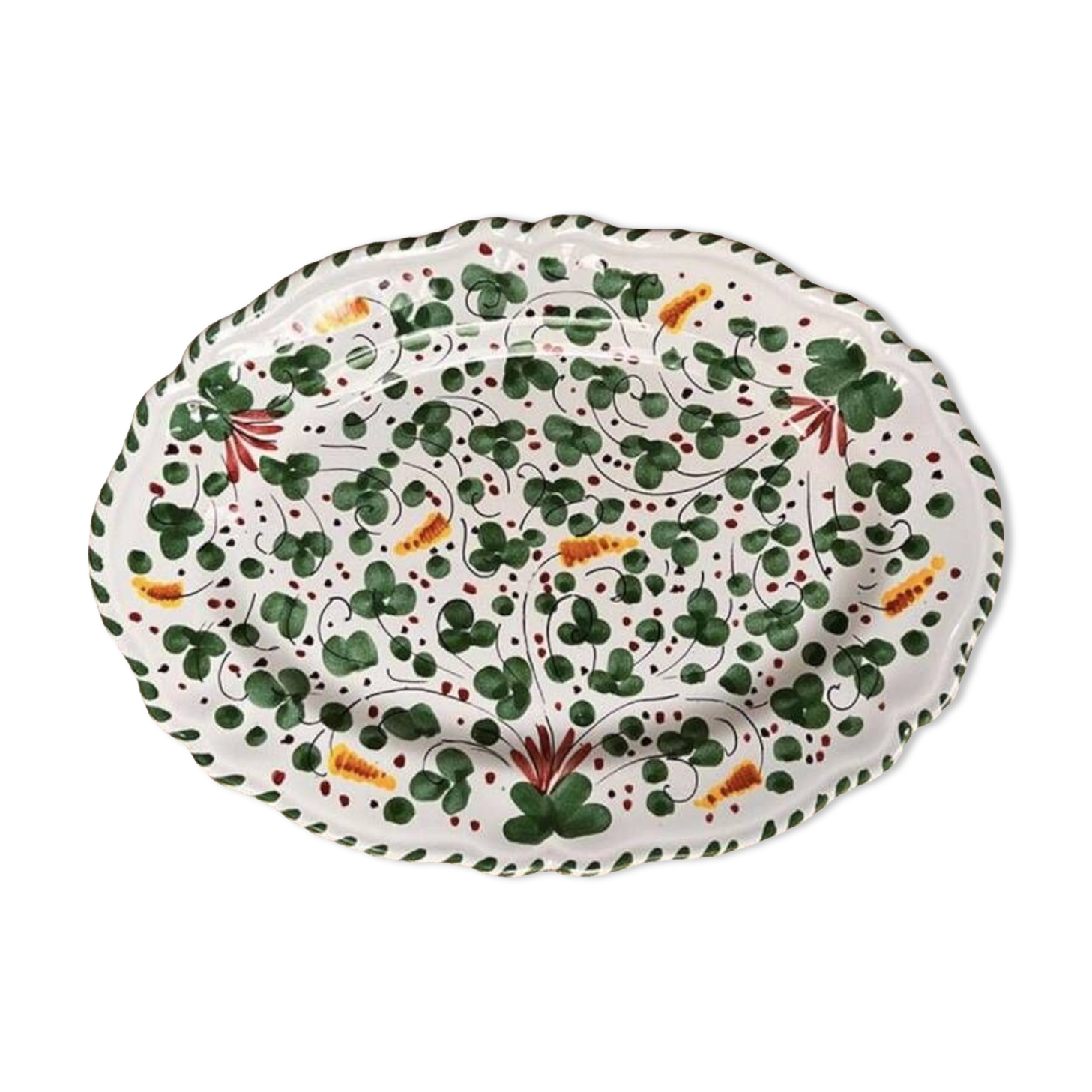 Oval dish 35cm green flowers