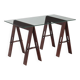 Table vintage en bois à tréteaux avec plateau en cristal, Italie, années 1980