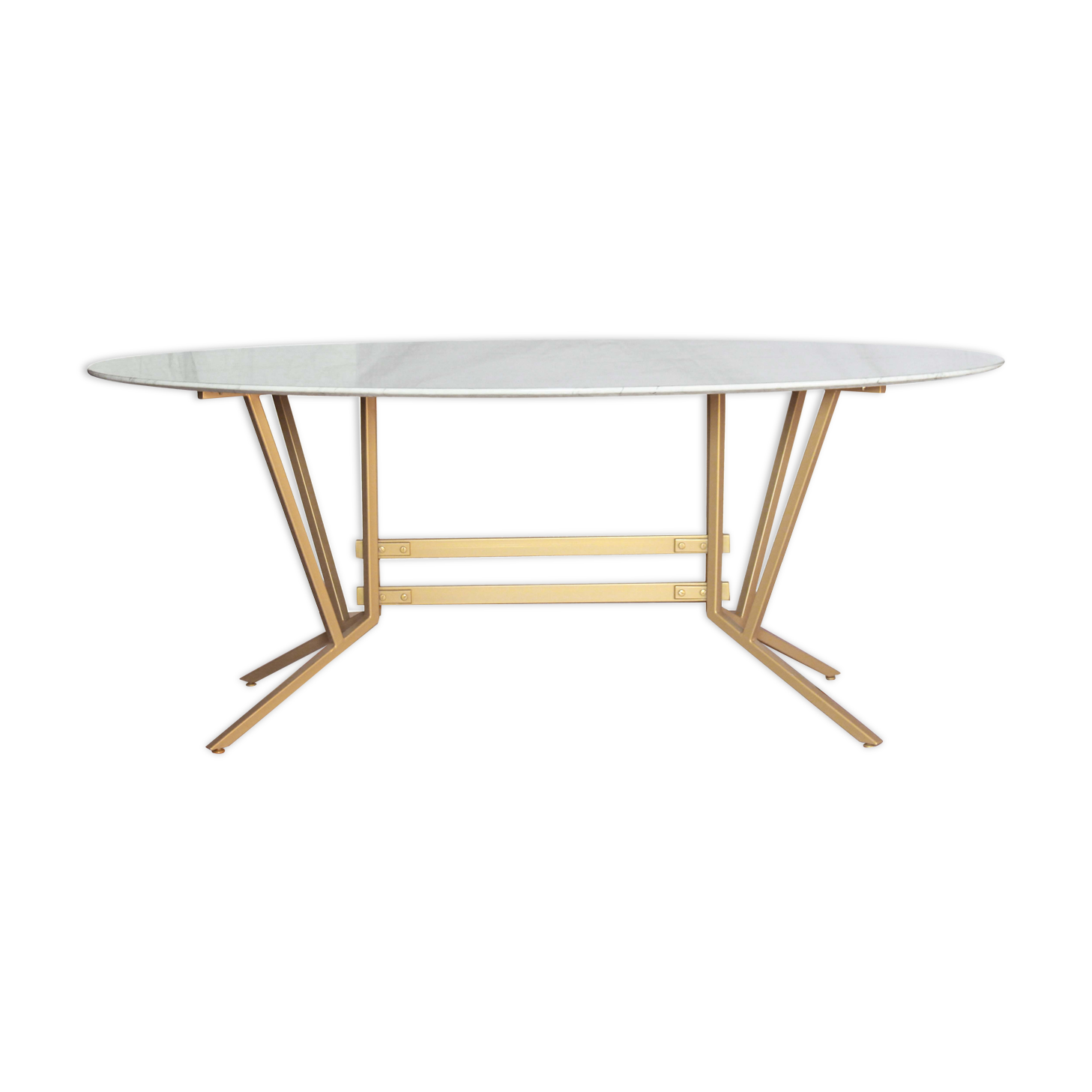 1960s Italian Dining Table With oval Carrara Marble Top And Iron Structure