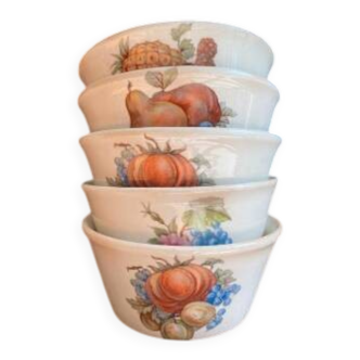 Set of 5 Vintage Boch Frères Ramekins / Small Bowls - Fruit Decor