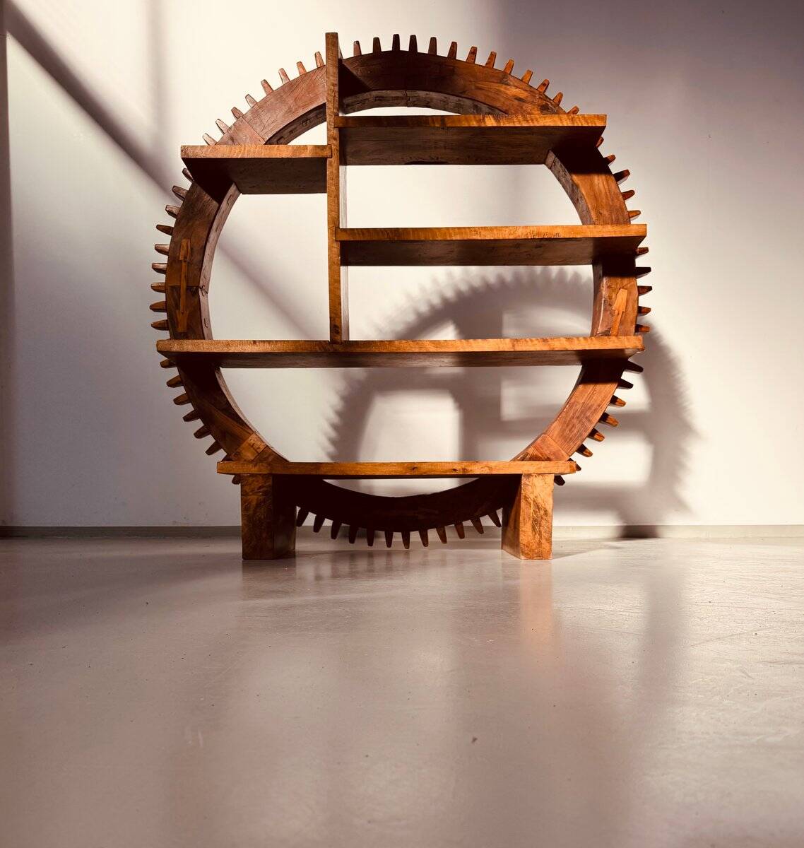 Vintage Brazilian folk art handmade round wall cabinet in Cumaru wood, 1960s