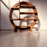 Vintage Brazilian folk art handmade round wall cabinet in Cumaru wood, 1960s