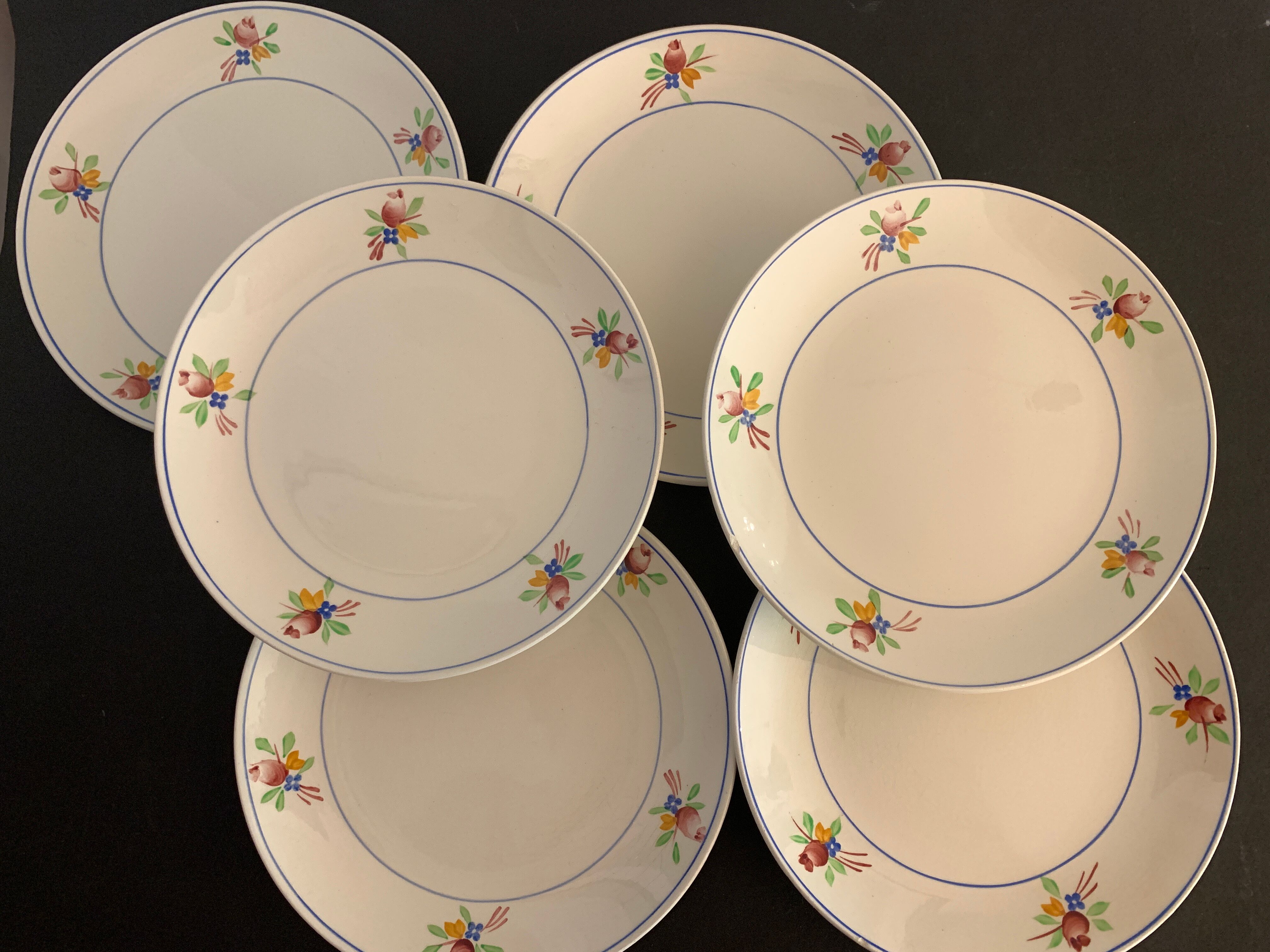 6 Gien dessert plates, Nice model, 1950