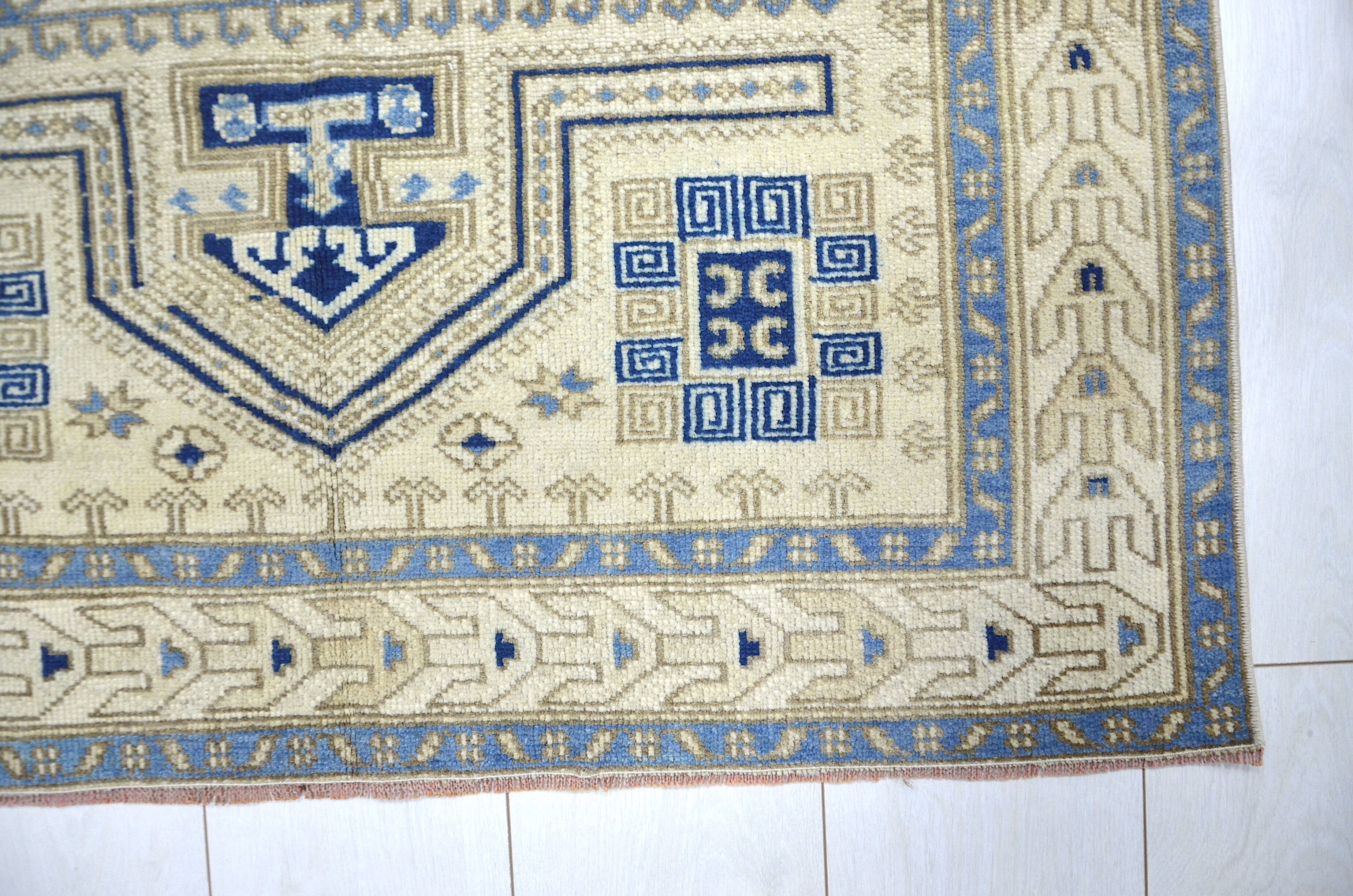 Beige & Blue Turkish Wool Rug sku 2290.