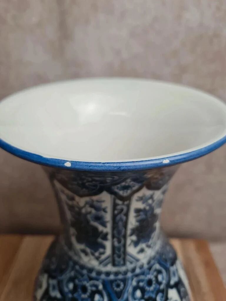Vase vintage Delfia bleu et blanc – Grand modèle floral – Esprit Delft / hollandais