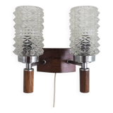 Danish Design - MCM Wall Lamp with Sconces - Pressed Glass with Teak Wood - 1960s, Denmark