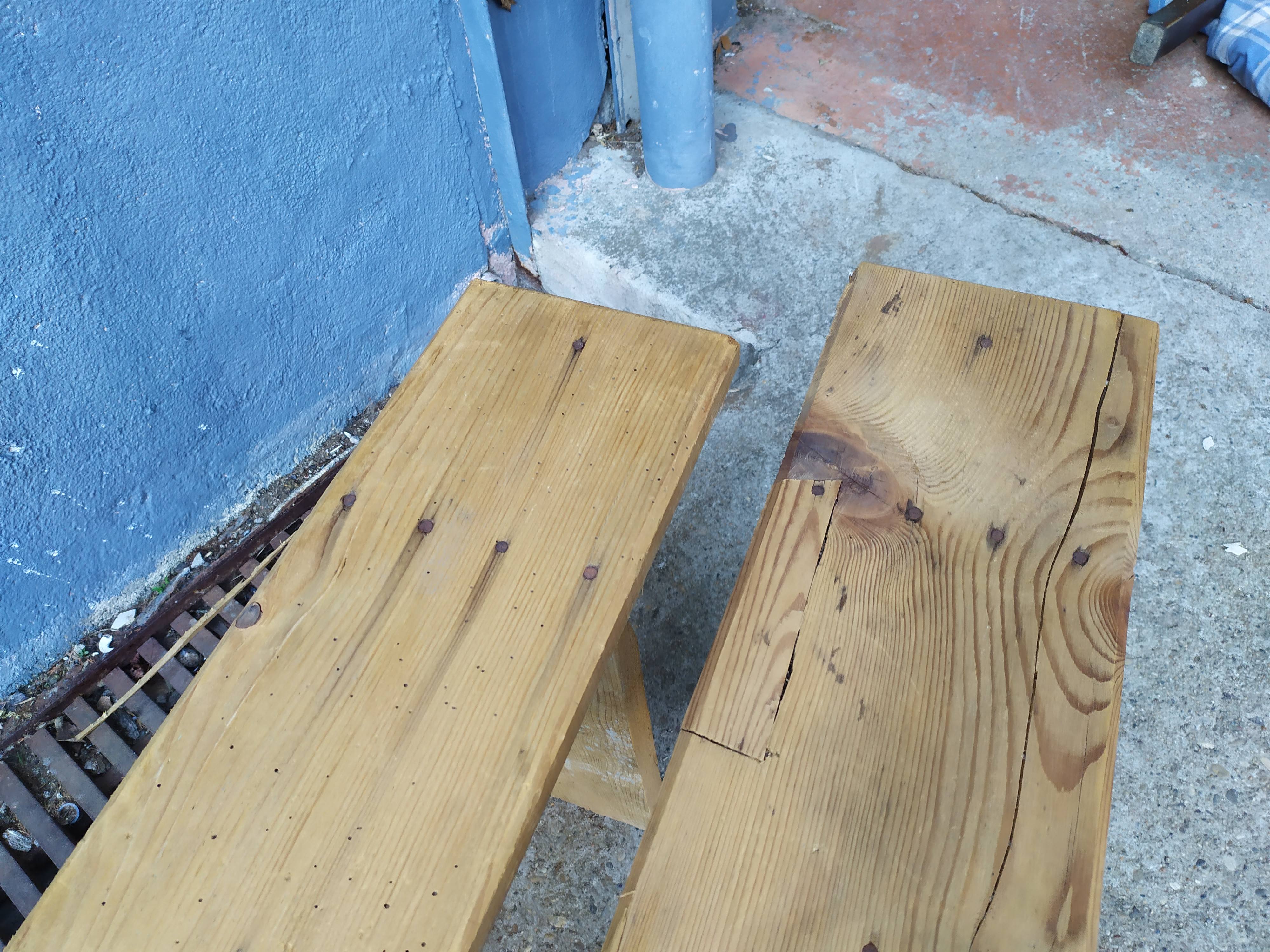 Pair of solid wooden farm benches