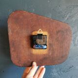 Vintage formica clock silent asymmetrical wall pendulum "Pink ocher blue"