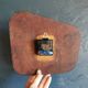 Horloge formica vintage pendule murale silencieuse asymétrique "Bleu ocre rose"