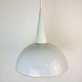 Perforated metal suspension holophanous glass