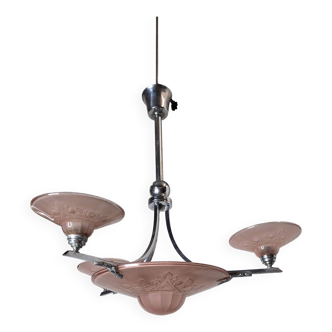 Art Deco chandelier in chromed metal from the 1930s
