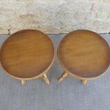 Pair of rattan and wood stools, vintage