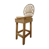 Wooden and rattan bar stool