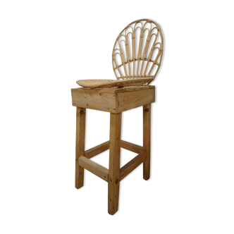 Wooden and rattan bar stool