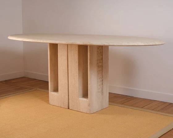Oblong travertine dining table