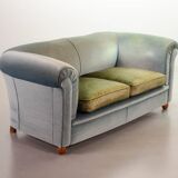 Chesterfield Duotone 2-Seat Sofa in Frosted Blue & Green Velvet 1950s