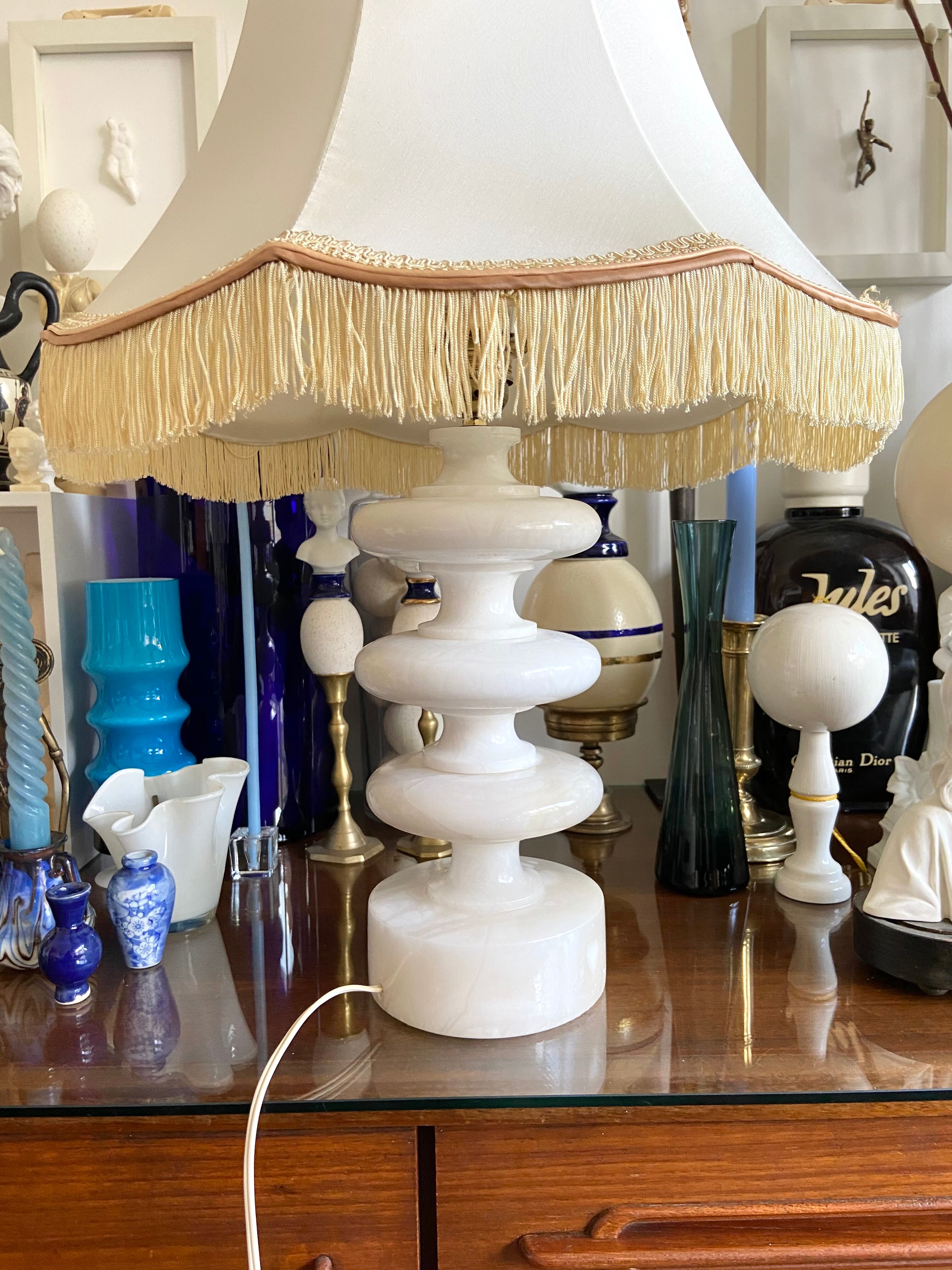 Alabaster table lamp and beige cotton