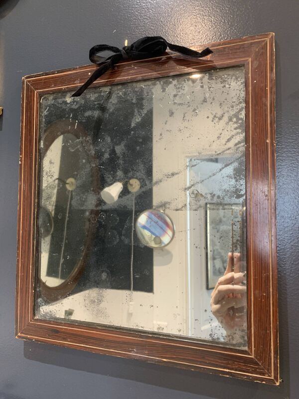 Miroir ancien au mercure en bois, fin 19e siècle