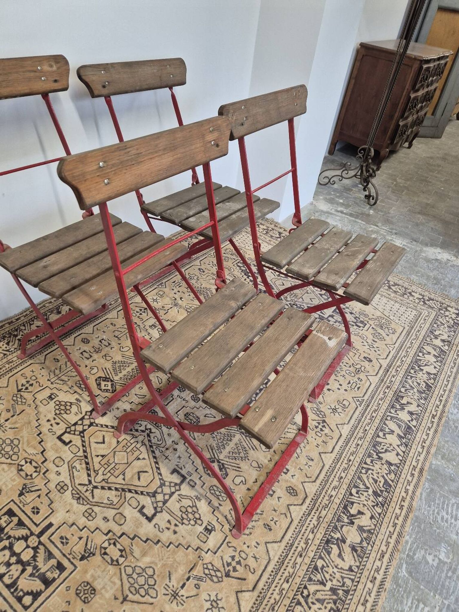 Set of 4 folding chairs for old bistro, guinguette, brasserie