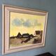 Peinture à l’huile de paysage vintage suédoise moderne « Yellow Skies » du milieu du siècle, encadrée