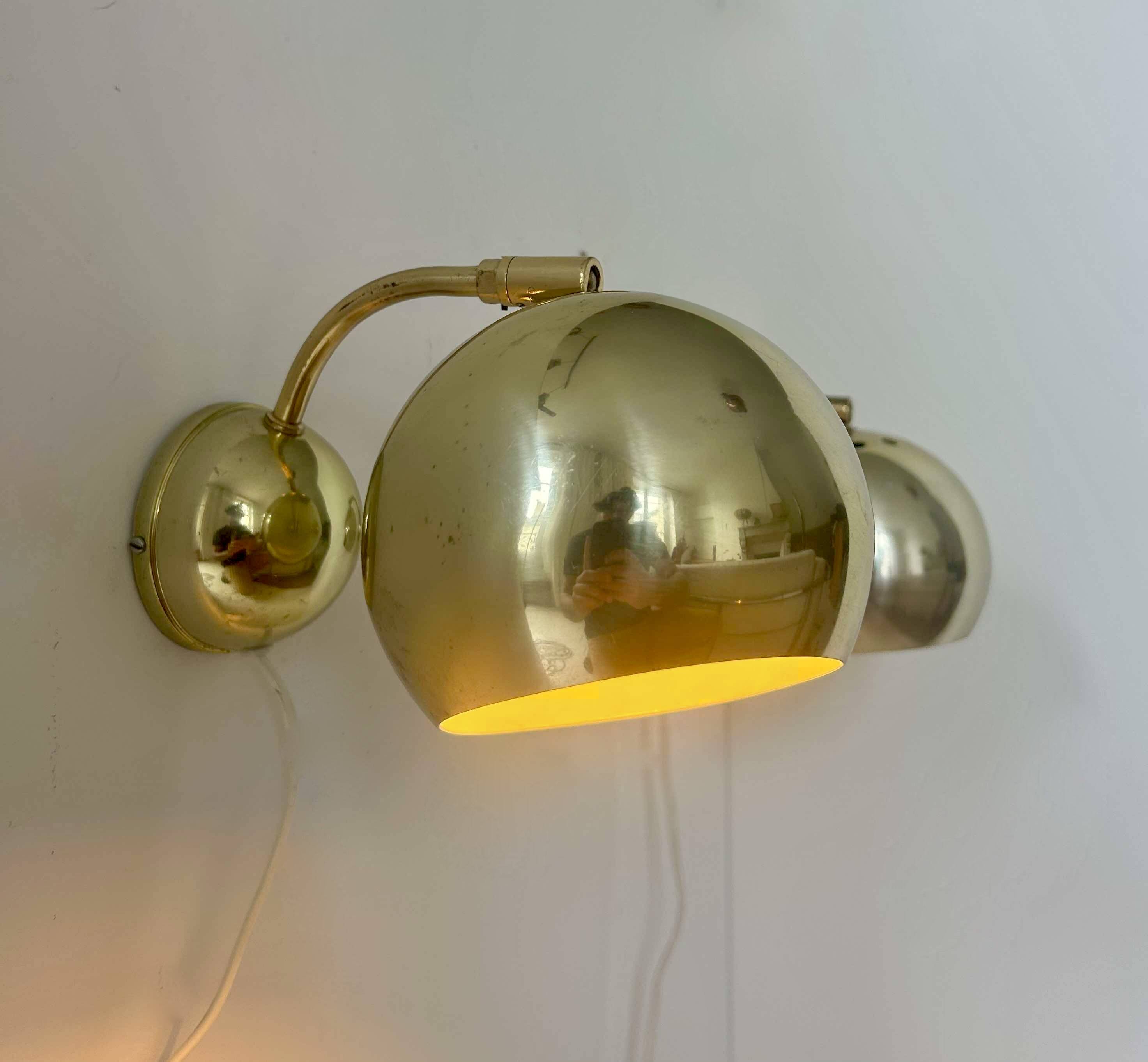 Pair of vintage adjustable wall lights, brass, Sweden 1970